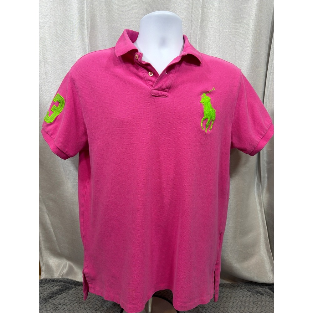Polo Ralph Lauren Mens Large Pink Big Pony Custom Fit Short Sleeve Polo Shirt